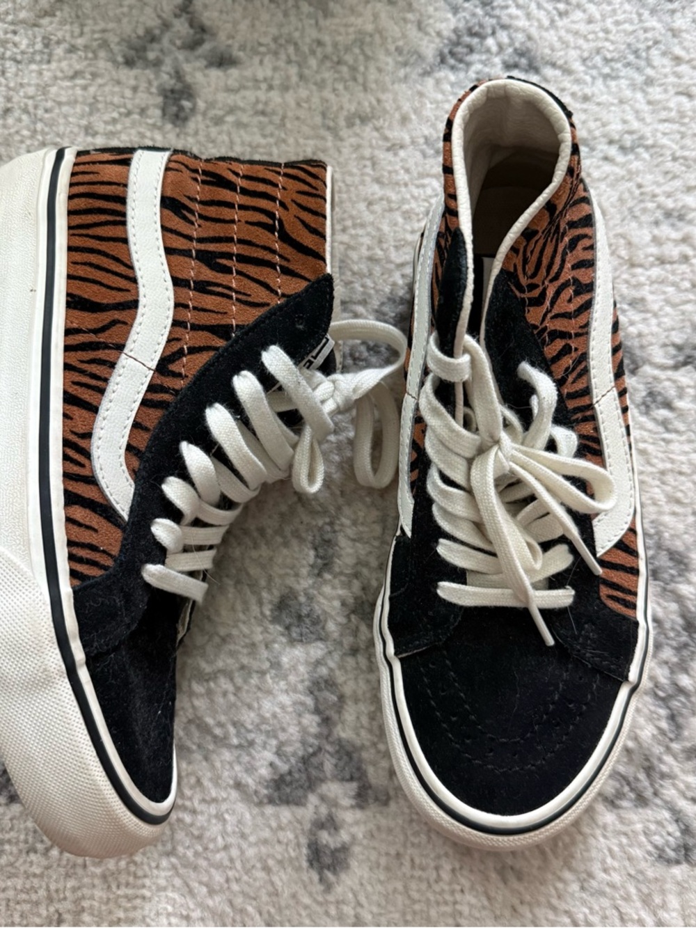 Vans SK8-Hi Tiger Stripe High-Tops in Black, Brown & White